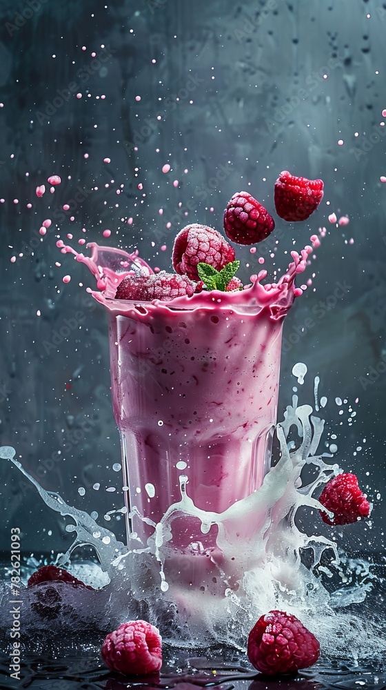 Poster capture the motion of a flying smoothie with a mix of directional and ambient light ai generated ill