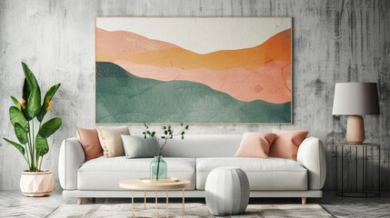 Clean lines and calming colors make for a soothing piece of art   AI generated illustration - obrazy, fototapety, plakaty