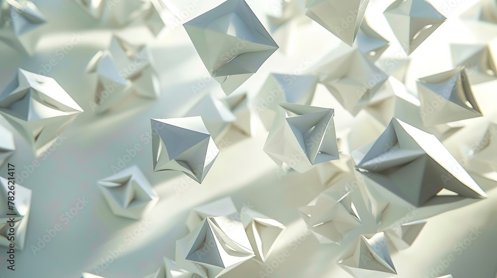 Poster cluster of floating tetrahedrons casting shadows below ai generated illustration