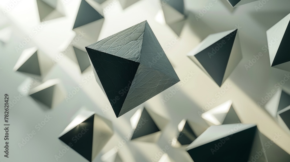 Aufkleber cluster of floating tetrahedrons casting shadows below ai generated illustration