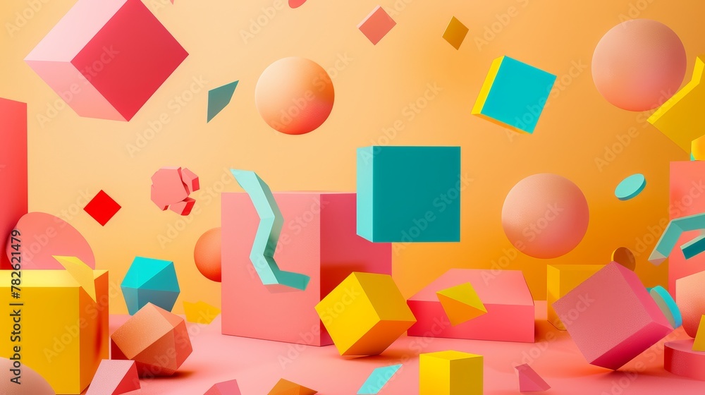 Aufkleber colorful blocks and shapes in a whimsical arrangement 3d style isolated flying objects memphis style