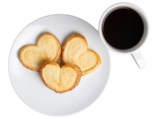 three Palmiers (Elephant Ears) cookies on a plate with a transparent background