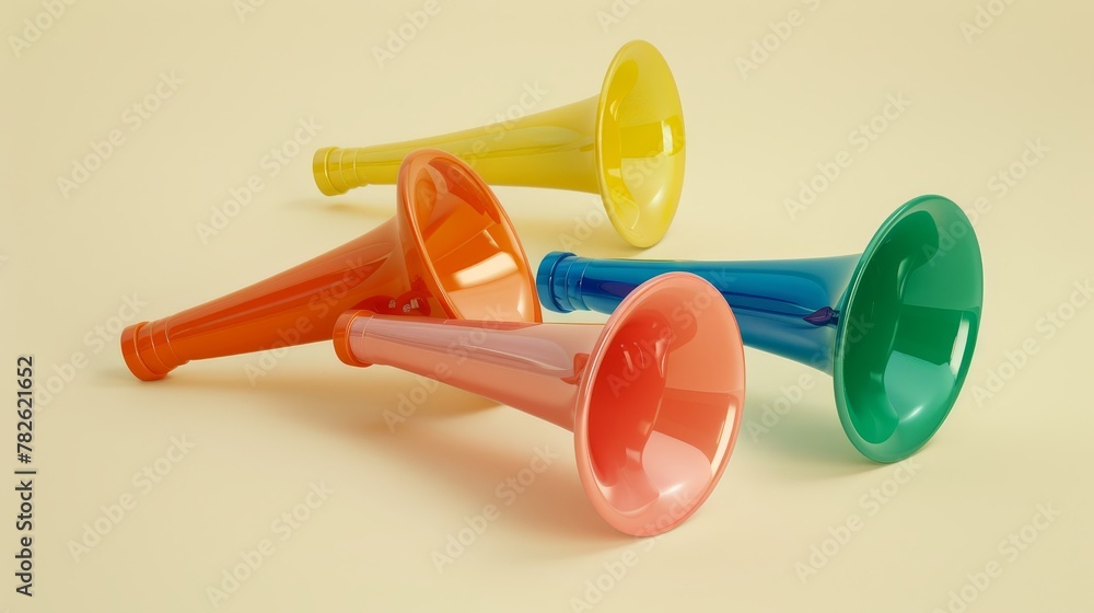Poster colorful party horns in a 3d render 3d style isolated flying objects memphis style 3d render ai gene