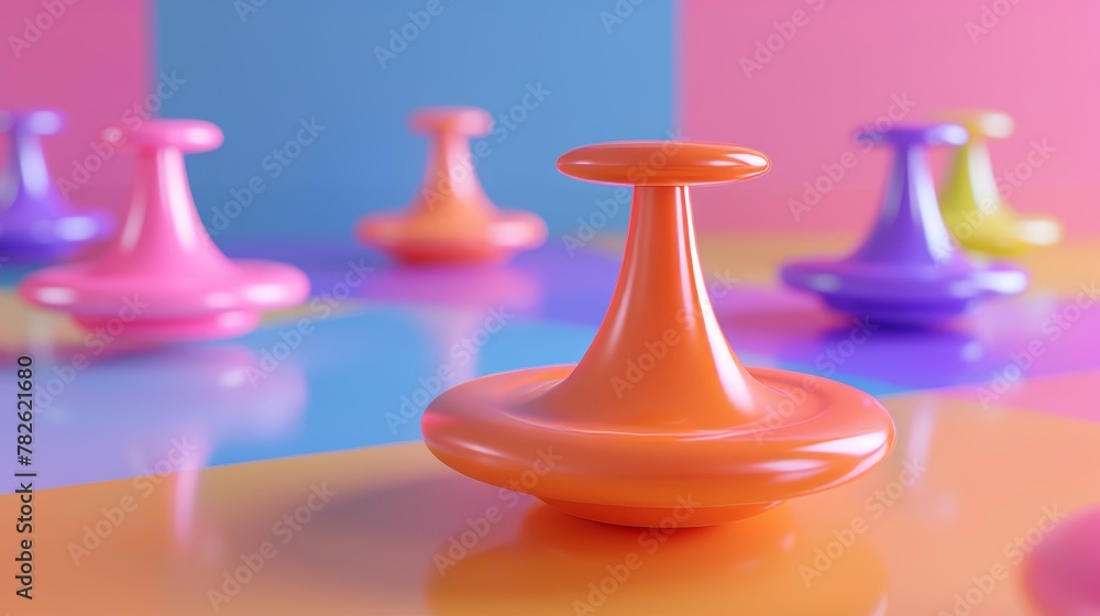 Poster colorful spinning tops in a dreamlike setting 3d style isolated flying objects memphis style 3d rend