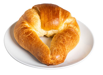 crispy croissant on a white plate with a transparent background