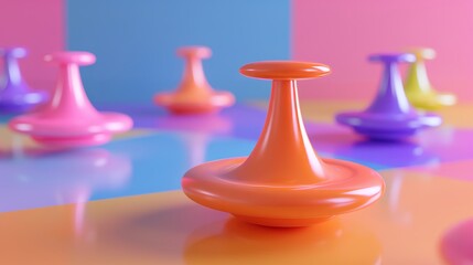 Colorful spinning tops in a dreamlike setting 3D style isolated flying objects memphis style 3D render   AI generated illustration