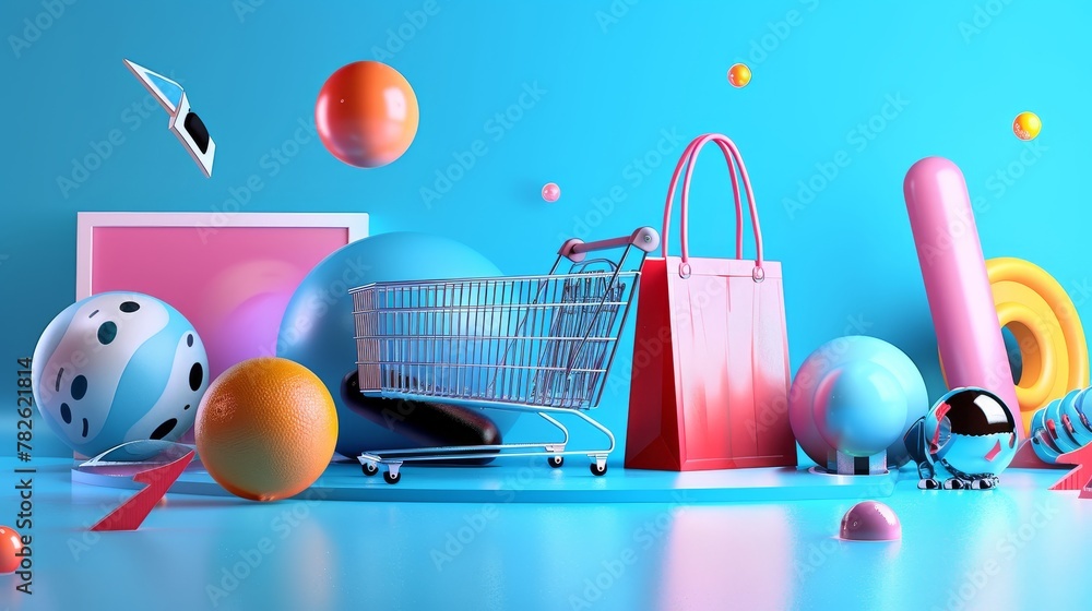 Poster Commercial discount with futuristic 3D elements 3D style isolated flying objects memphis style 3D render   AI generated illustration