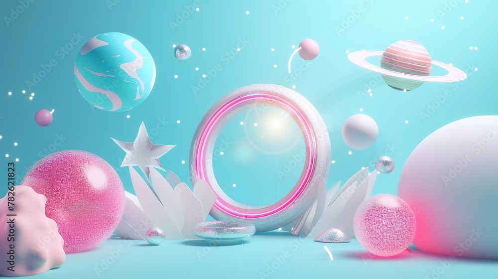 Poster Commercial discount with futuristic 3D elements 3D style isolated flying objects memphis style 3D render   AI generated illustration