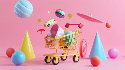 Commercial discount with abstract flying objects 3D style isolated flying objects memphis style 3D render   AI generated illustration