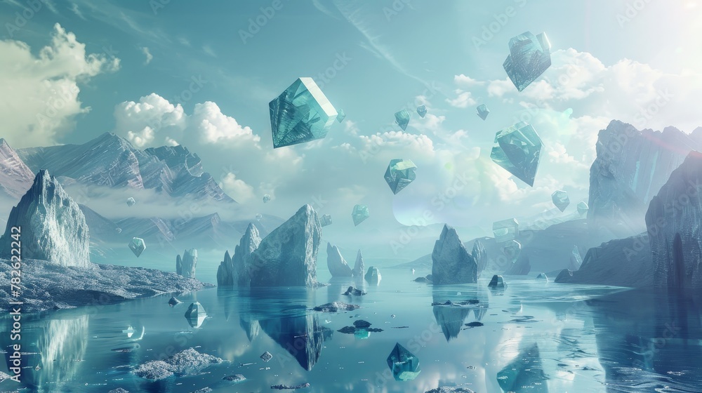 Poster crystaline structures floating in a serene atmosphere ai generated illustration