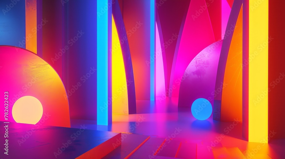 Aufkleber D shapes morphing in a neon-infused environment 3D style isolated flying objects memphis style 3D render   AI generated illustration