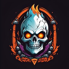 A dynamic and vibrant flaming skull clip art illustration with swirling flames and bold color