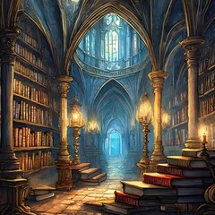 Una biblioteca dentro de un castillo