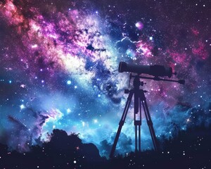 Gazing through a telescope, stars and galaxies, universe exploration, night sky