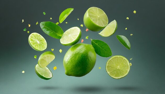 Limones Verdes cayendo desde arriba 