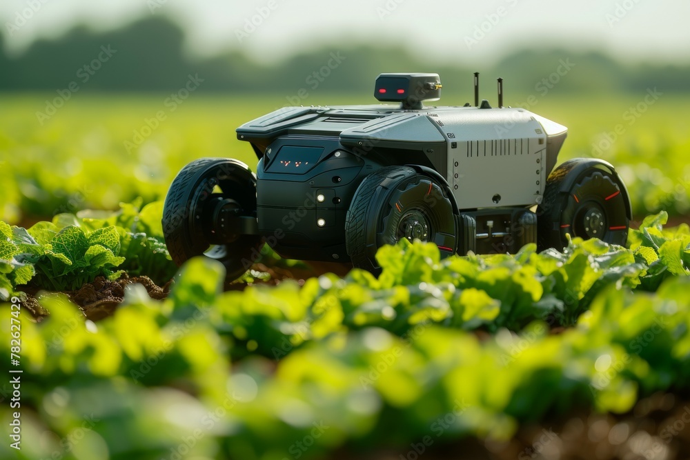 Aufkleber modern farm with robots. background with selective focus and copy space