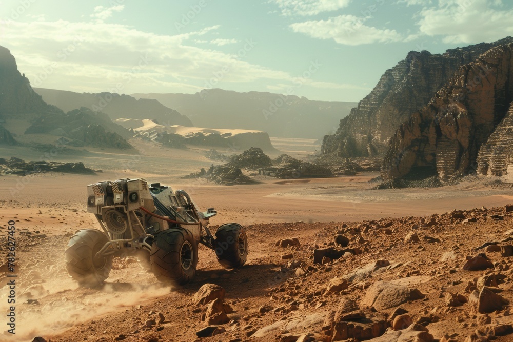 Poster mars rover. background with selective focus and copy space