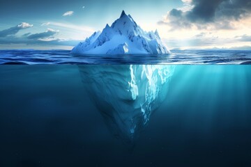 A large iceberg is floating in the ocean. Business concept - obrazy, fototapety, plakaty