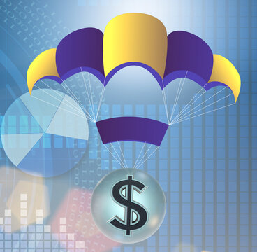 Concept with dollar in golden parachute illustration