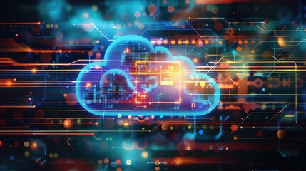 Obraz premium Futuristic cloud computing transfers big data over the internet, Ai Generated