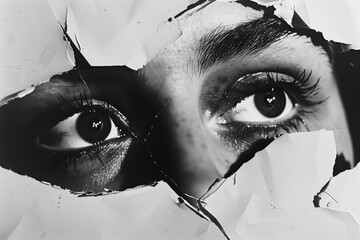 Grunge Torn Paper Posters of woman face and eyes.