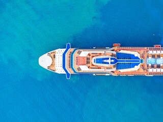 Luxury cruise ship. Aerial view beautiful large cruise ship at sea, Big blue passenger cruise...