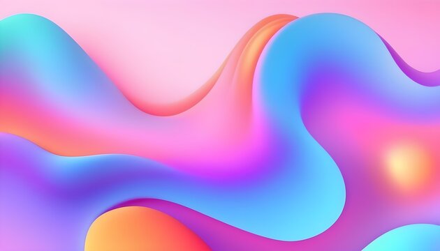 Liquid fluid. Holographic 3d backdrop with modern trendy blend. Vivid gradient mesh. Liquid fluid background with dynamic elements and shapes.
