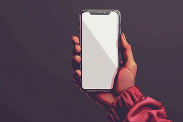 A hand holds a smartphone with a blank white screen, offering versatile design potential for covers, cards, postcards, interior design, banners, posters, brochures, or presentations.






