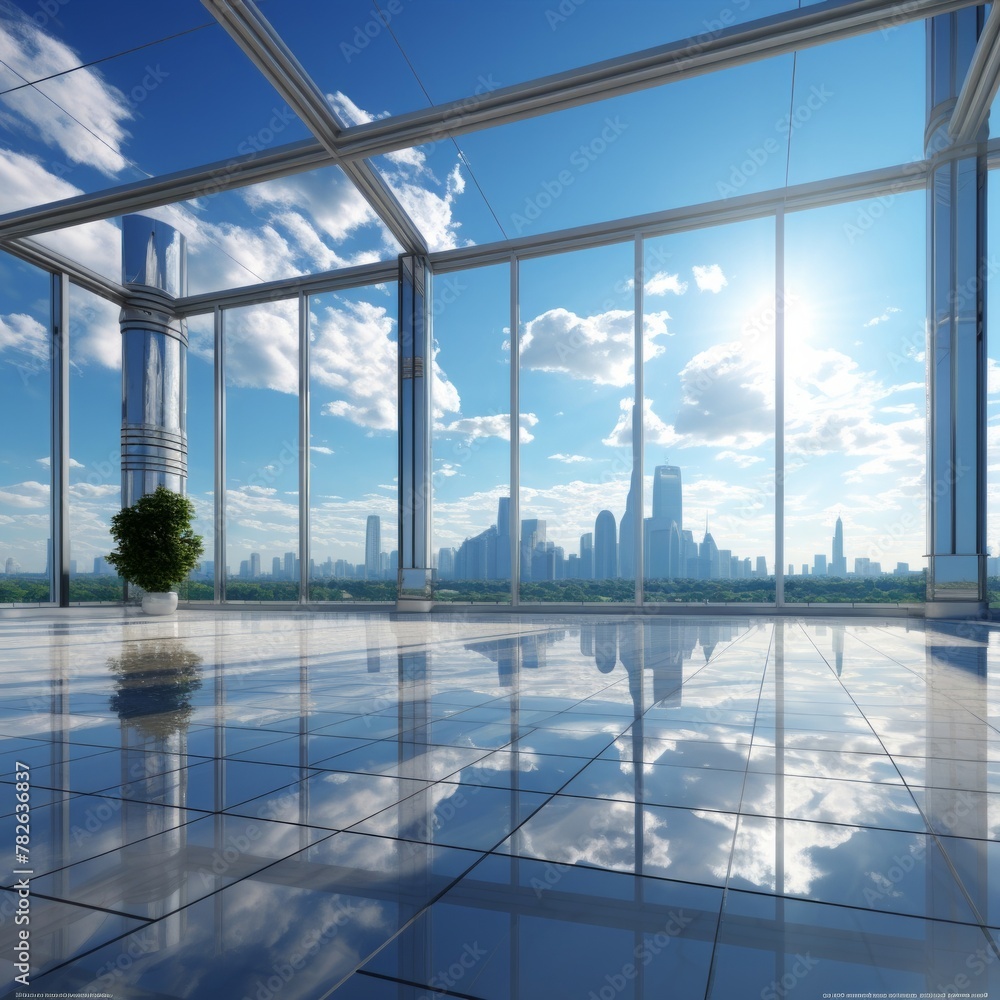 Poster static view with modern achitecture bulding background