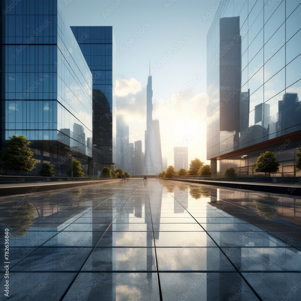 Poster static view with modern achitecture bulding background