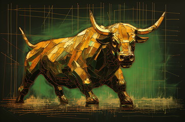 a bull is standing next to a chart with the price. Generative ai