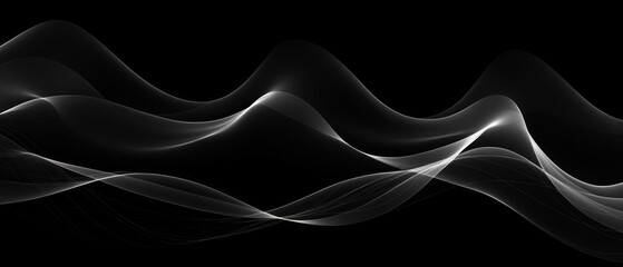 Thin white electromagnetic wave lines on a black background