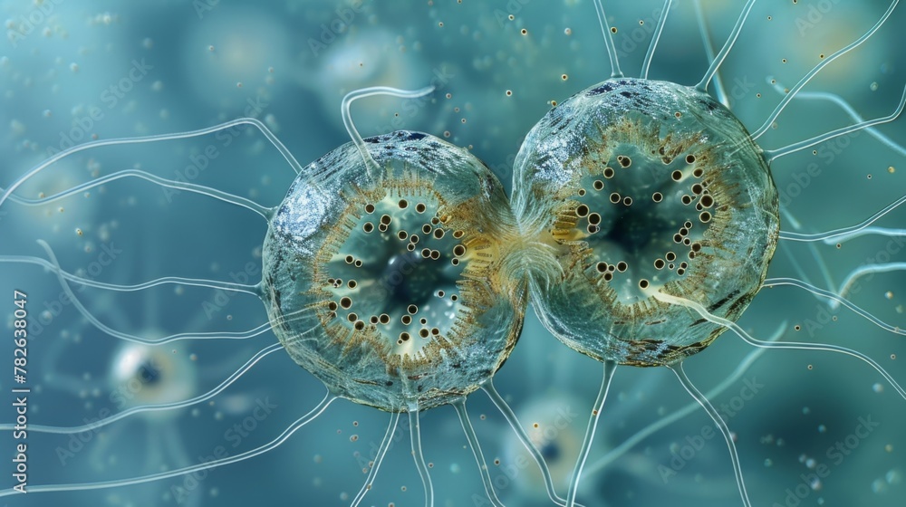 Aufkleber a closeup of a ciliate undergoing cell division with its body splitting into two equal parts while i