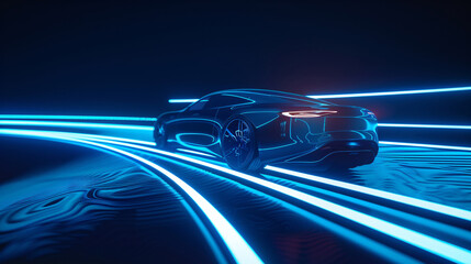 Future car concept 3D illustration, technological car advertising background design