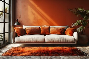 Cozy Minimalist Lounge with Warm Tones and Chic Decor. Concept Cozy Lounge, Minimalist Design, Warm Tones, Chic Decor