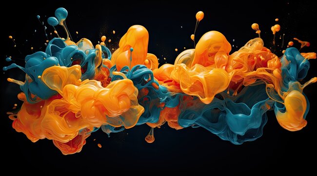 a blue and orange paint splashes