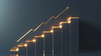 A business graph staircase, leading up to a golden target, embodying growth and goal achievement