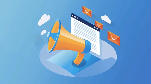 A digital newsletter template featuring a megaphone icon, designed for teams to communicate announcements and updates effectively