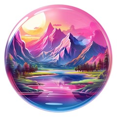a colorful landscape with mountains and a river