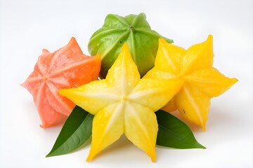 Colorful Star Fruit Close-up with White Background
