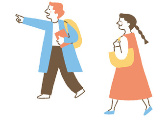 Man holding book and woman with tote bag_Color