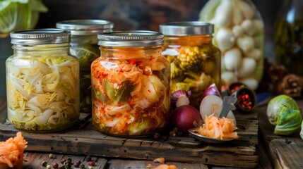 Brassicas: Sauerkraut (cabbage), kimchi (cabbage with chili), fermented green beans, Brussels sprouts - 782648235