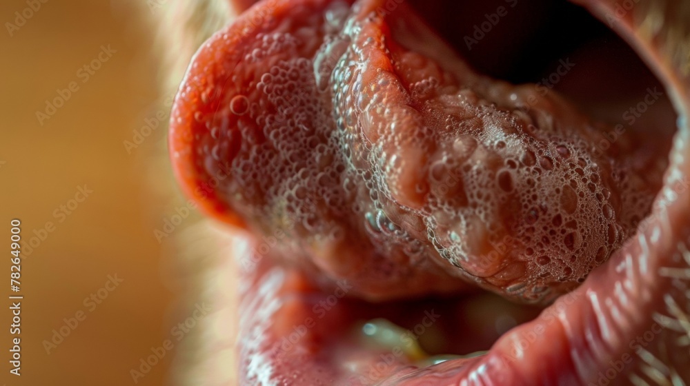 Poster a tongue rolling and twisting in the mouth displaying its versatile and complex texture. .