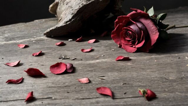 Scattered red rose petals evoke images of love and romance
