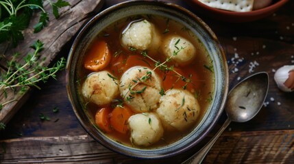 A hearty soup with dumplings made from matzah meal,Traditional Jewish passover - 782650087
