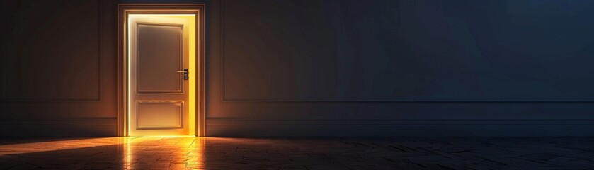 A brightly lit doorway in a dark room, symbolizing the moment of discovering a new opportunity in the business landscape