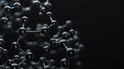 3D model of molecule structure on dark background with focus foreground