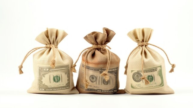 three money bags on a white background.AI generated image