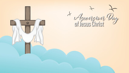 vector design of a cross and robe on a hill of clouds for greeting the ascension of Jesus the Messiah