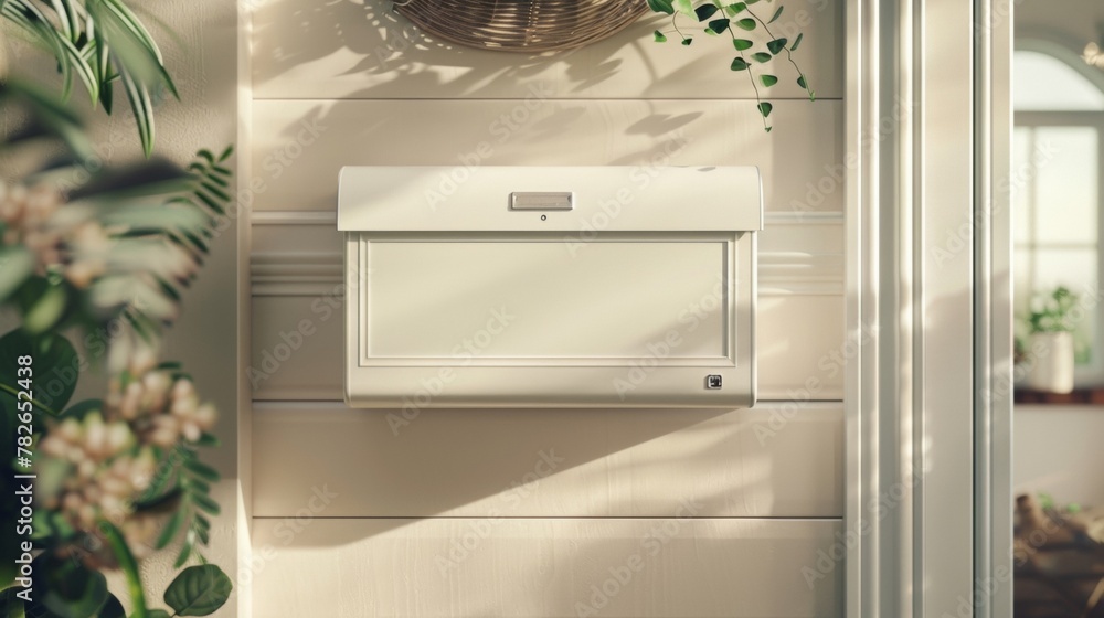 Poster blank mockup of a personalized mailbox with custom engravings adding a personal touch to any home or